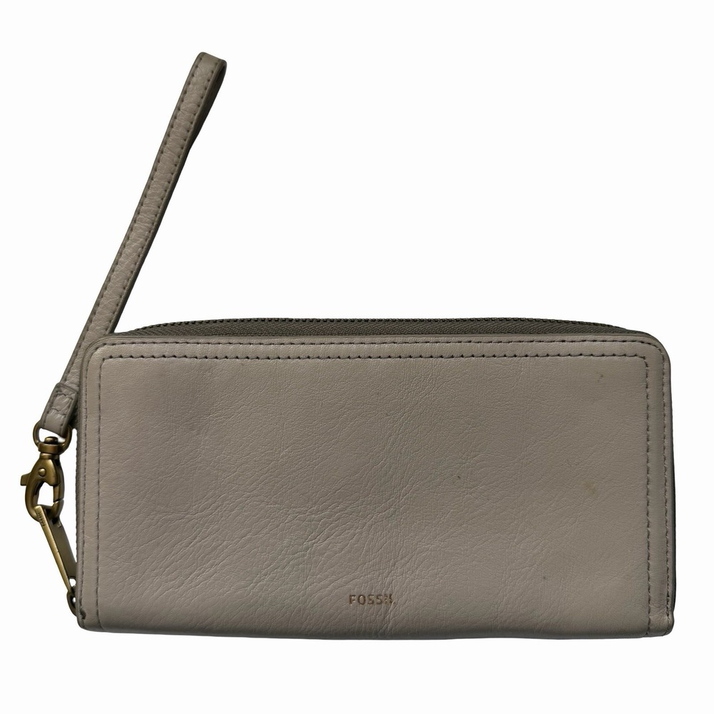 Fossil Emma Tan RFID Large Zip Around  Wristlet Leather Clutch Wallet